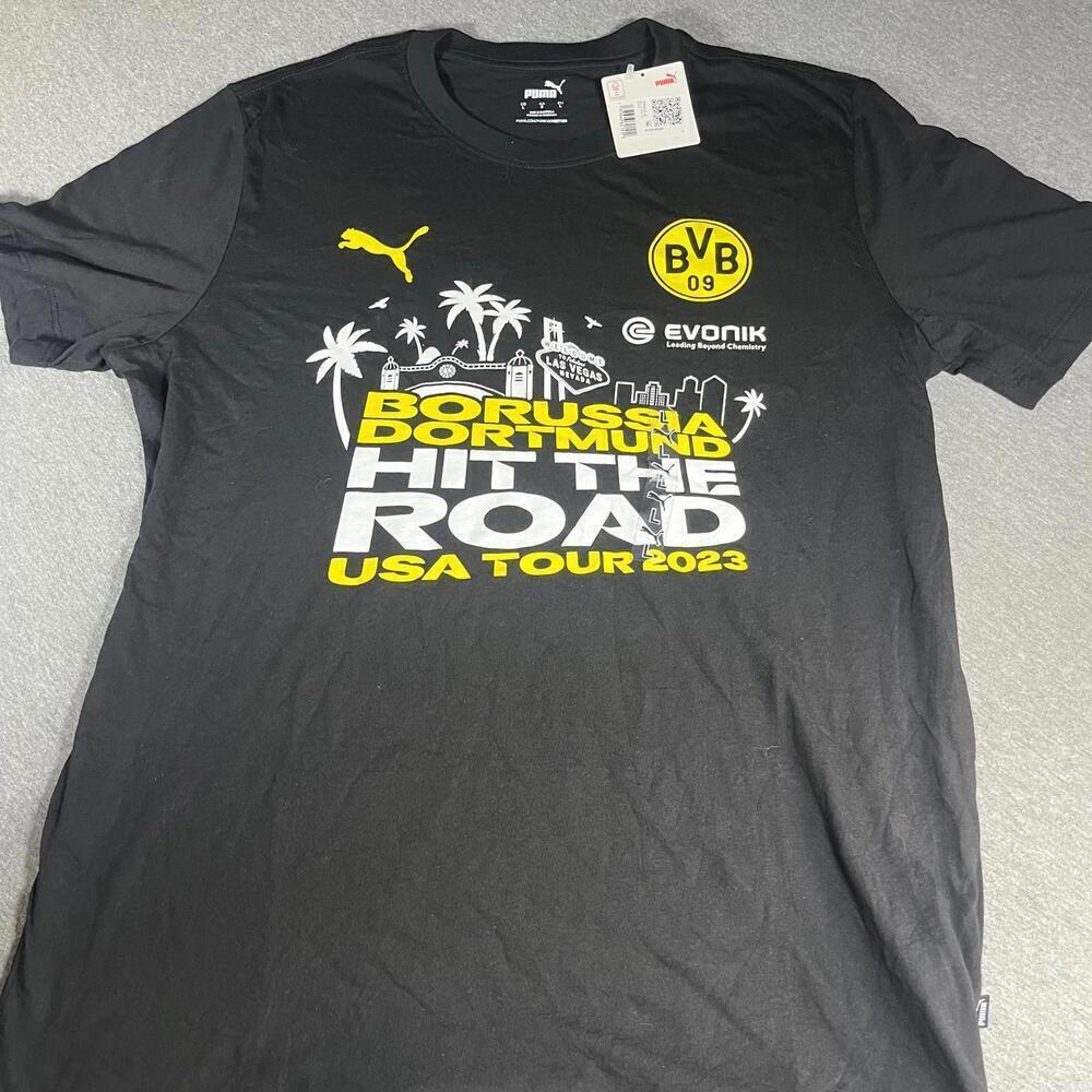NWT Puma Borussia Dortmund Hit The Road USA Tour 2023 Men’s Large Black T-Shirt